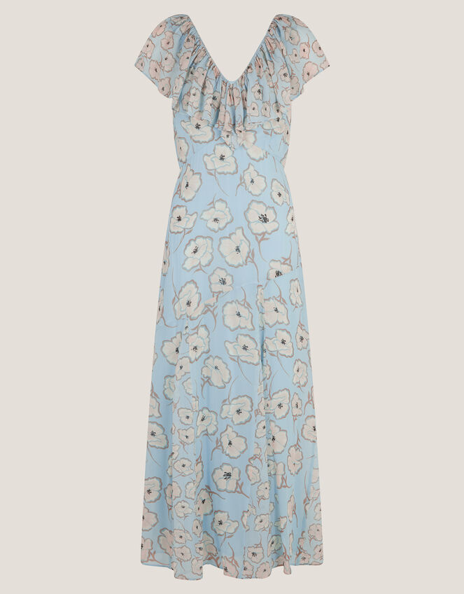 Chloe Floral Ruffle Maxi Dress, Blue (BLUE), large