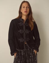 Viola Beaded Frogging Velvet Jacket, Black (BLACK), large
