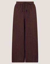 Maisie Linen Blend Cropped Wide Leg Trousers, Brown (CHOCOLATE), large