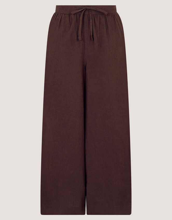 Maisie Linen Blend Cropped Wide Leg Trousers, Brown (CHOCOLATE), large