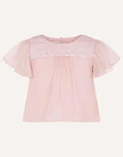 Princessa Sequin Yoke Chiffon Top , Pink (DUSKY PINK), large