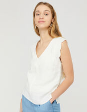 Lotus Scallop Sleeveless Top in Pure Linen, White (WHITE), large