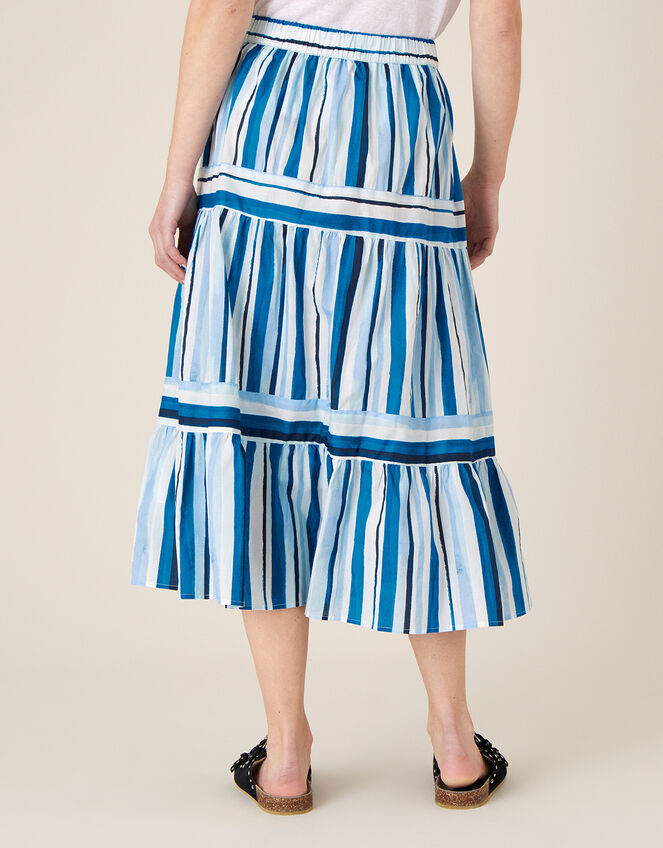 Stripe Print Tiered Skirt, Blue (BLUE), large