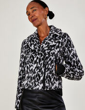 Annie Animal Print Biker Jacket, Gray (GREY), large