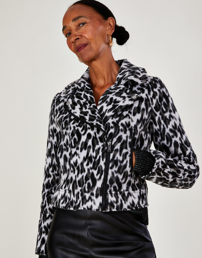 Annie Animal Print Biker Jacket, Gray (GREY), large