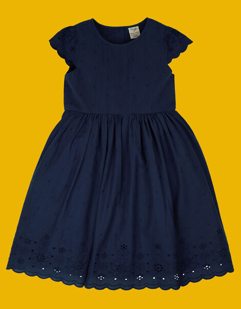 Frugi Serena Schiffli Dress Blue, Blue (NAVY), large