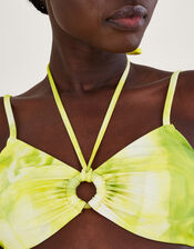 Tie Dye Print Ring Detail Bikini Top, Yellow (YELLOW), large