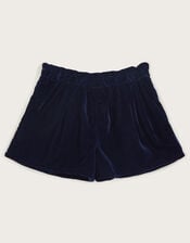 Flower Embellished Velvet Shorts, Blue (NAVY), large