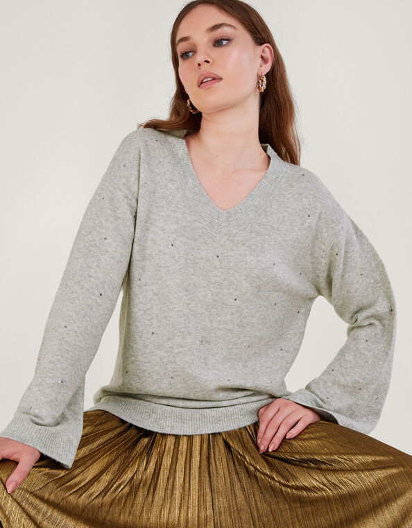 Han Heatseal Embellished Sweater , Gray (GREY), large