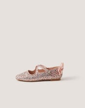 Glitter Bow Mary Jane Ballet Flats, Pink (PINK), large