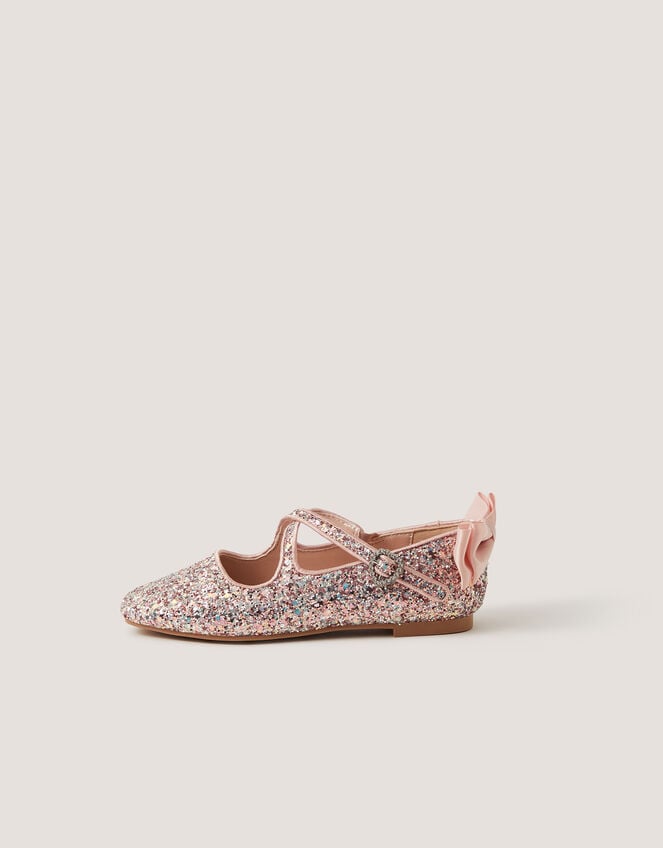 Glitter Bow Mary Jane Ballet Flats, Pink (PINK), large