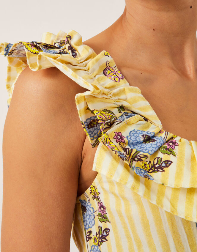 Maria Frill Floral Stripe Midi Dress, Camel (CAMEL), large