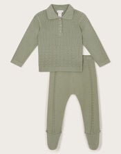 Newborn Knitted Top and Leggings Set, Green (GREEN), large