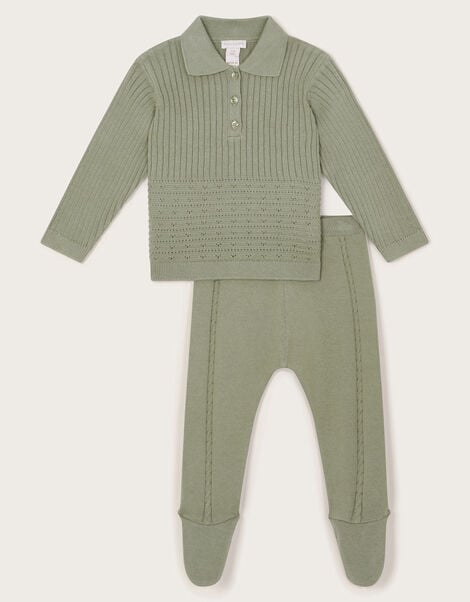 Newborn Knitted Top and Leggings Set, Green (GREEN), large
