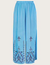 Embroidered Wide Leg Trousers, Blue (BLUE), large