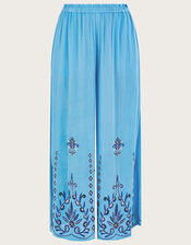 Embroidered Wide Leg Trousers in LENZING™ ECOVERO™, Blue (BLUE), large