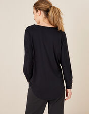 LOUNGE Button Cuff Longline Jersey Top, Grey (CHARCOAL), large