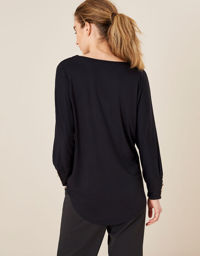 LOUNGE Button Cuff Longline Jersey Top, Grey (CHARCOAL), large