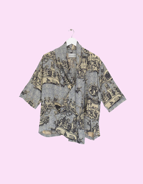 One Hundred Stars Ancient Columns Print Rachel Blouse Grey, Grey (CHARCOAL), large