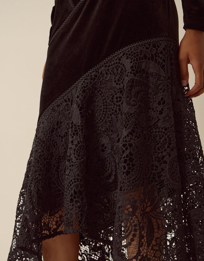 Beatrix Velvet Lace Midi Dress, Black (BLACK), large