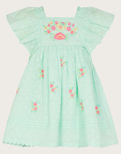 Baby Dobby Embroidered Floral Dress, Blue (AQUA), large