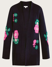 Hand Embroidered Midi Cardigan, Blue (NAVY), large