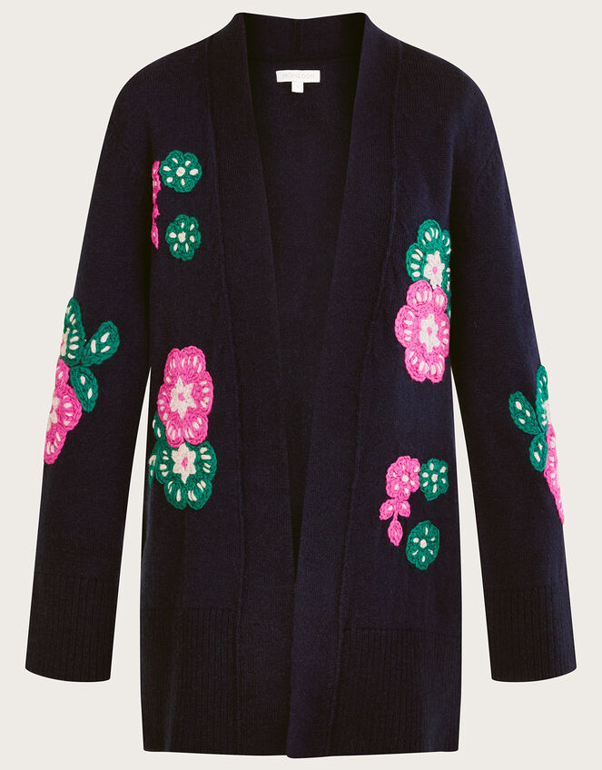 Hand Embroidered Midi Cardigan, Blue (NAVY), large
