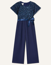 Sequin Cape Sleeve Jumpsuit, Blue (NAVY), large
