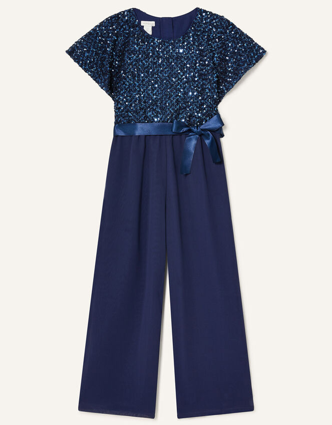 Sequin Cape Sleeve Jumpsuit, Blue (NAVY), large