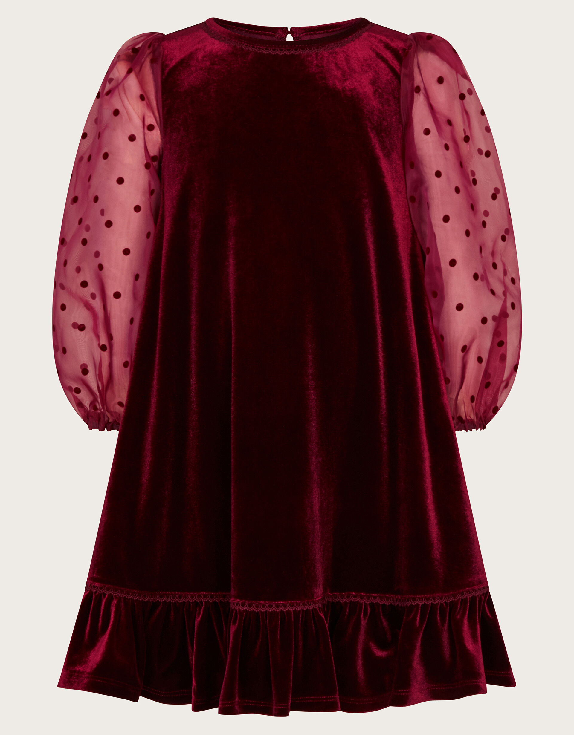 Noa Spotty Organza Sleeve Velvet Dress Red
