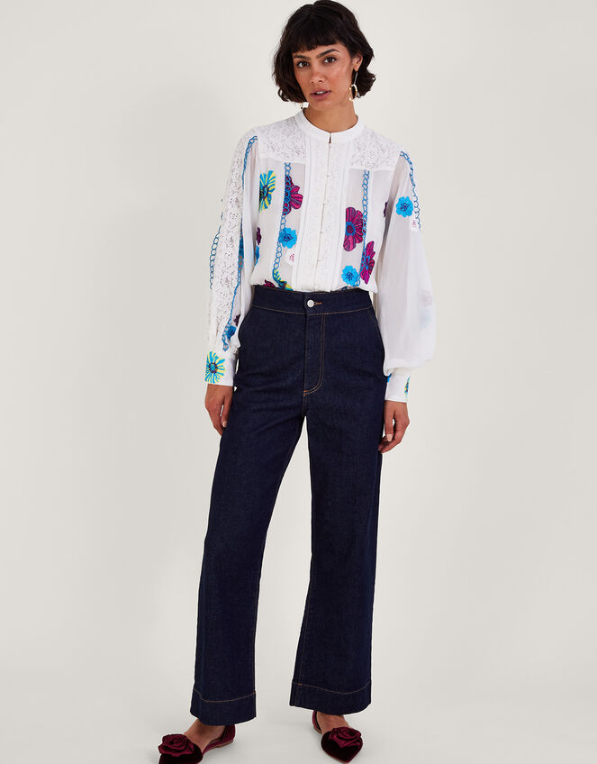 Lorraine Lace Embroidered Blouse in Recycled Polyester, Ivory (IVORY), large