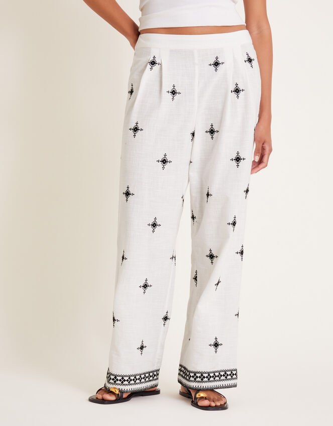 Eleanor Embroidered Trousers, Ivory (IVORY), large