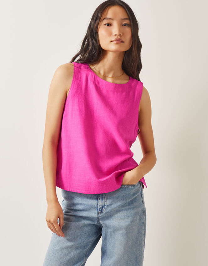 Lucy Linen Blend Button Tank Top, Pink (PINK), large