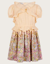 Frilly Floral Cotton Dress, Yellow (YELLOW), large