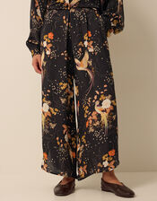 Clemence Seraphine Floral Print Satin Wide Leg Trousers, Black (BLACK), large