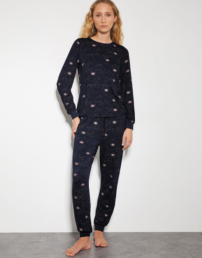 Stormi Star Print Long Pyjamas Set, Blue (NAVY), large