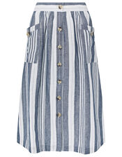 Tonya Stripe Skirt in Linen and Organic Cotton, Blue (BLUE), large