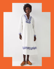 East Tamara Floral Embroidered Midi Dress, White (WHITE), large