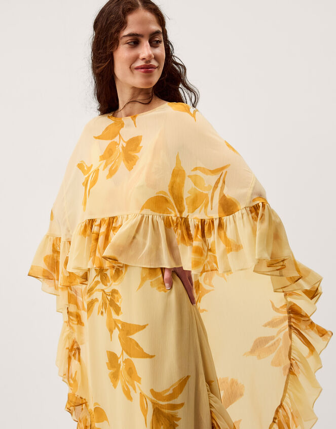 Joanna Ruffle Cape Chiffon Maxi Dress, Ivory (IVORY), large