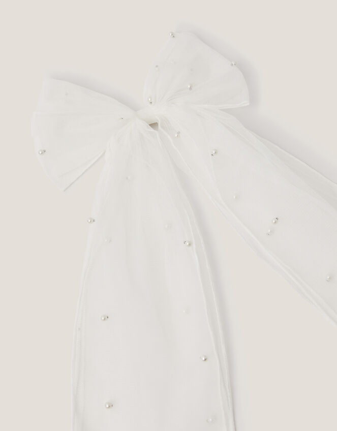 Pearl Bow Hair Clip, , large