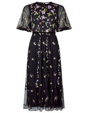 Emma Floral Embroidered Dress, Black (BLACK), large