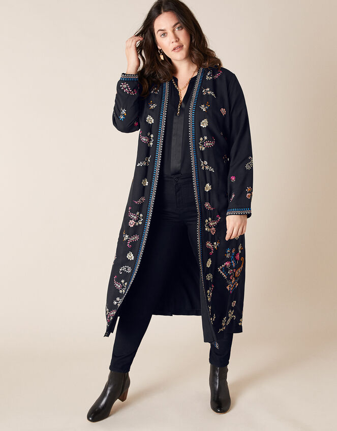 Raja Embroidered Kimono in Recycled Fabric, Black (BLACK), large