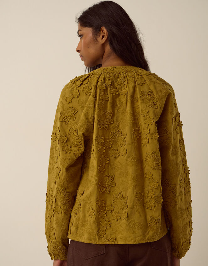 Luci Floral Embroidered Shirt, Green (KHAKI), large