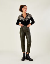 Frill Neck Fair Isle Cardigan with Sustainable Cotton, Black (BLACK), large