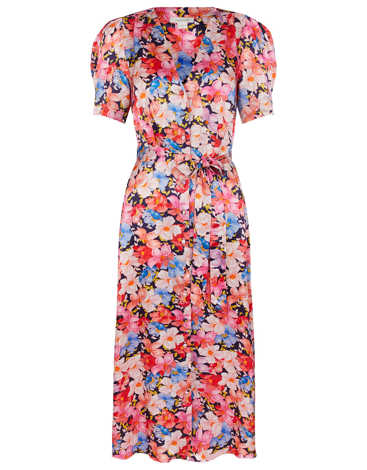 Faith Floral Print Satin Shirt Dress Blue