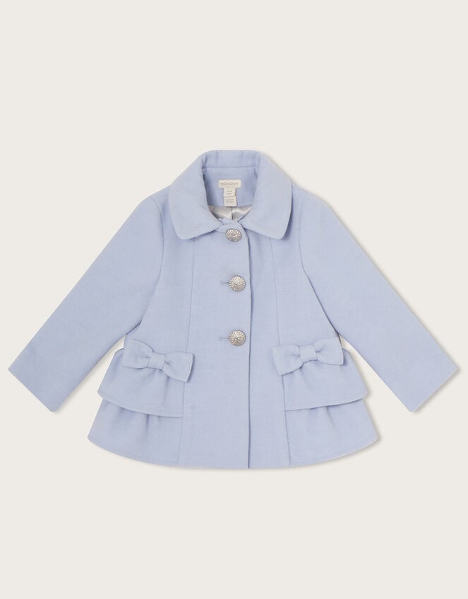 Baby Bow Skirted Hem Coat with Faux Fur Collar, Blue (PALE BLUE), large