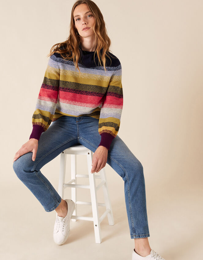Brushed Stripe Knit Jumper, Multi (MULTI), large