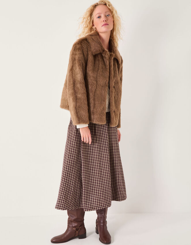 Fern Faux Fur Jacket, Brown (BROWN), large