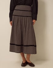 Elise Check Print Midi Skirt , Black (BLACK), large