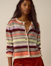Sienna Stripe Crew Neck Cardigan, Mink (MINK), large
